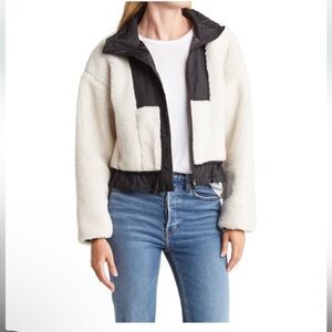 Ena Pelly PIA Faux Fur Shearling Bomber Jacket Cream and Black‎ NWT Sz 6